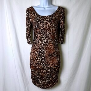 Codigo Womens Leopard Ruched Cutout Back Bodycon Dress Size M Brown Mob Wife